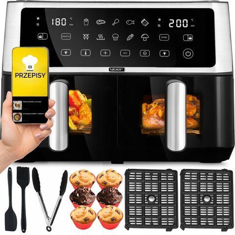 Фритюрниця без олії двокамерна 10 л Air Fryer Yoer 2850 Вт 10 програм E-ALL-14566 фото