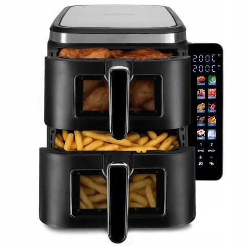 ПОТУЖНА ВЕРТИКАЛЬНА ДВОКАМЕРНА БЕЗЖИРОВА ФРИТЮРНИЦЯ AIR FRYER XL 11Л 2800Вт E-ALL-14590 фото